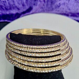 "Golden Mirage" Six-Layer Rhinestone Wrap Bracelet – Slim Luxe Design